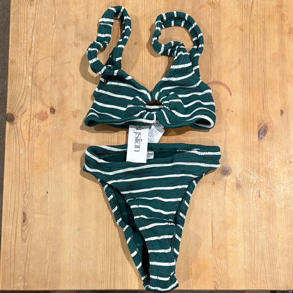 Elysiian Green Striped Bikini Set